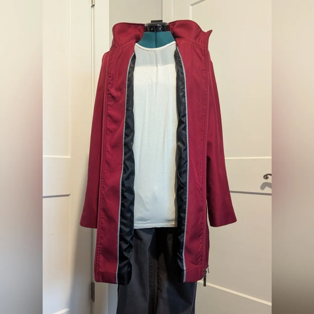 Calvin Klein Womens Softshell Coat Small Long Warm Red Jacket Hooded Full Zip - Picture 5 of 7